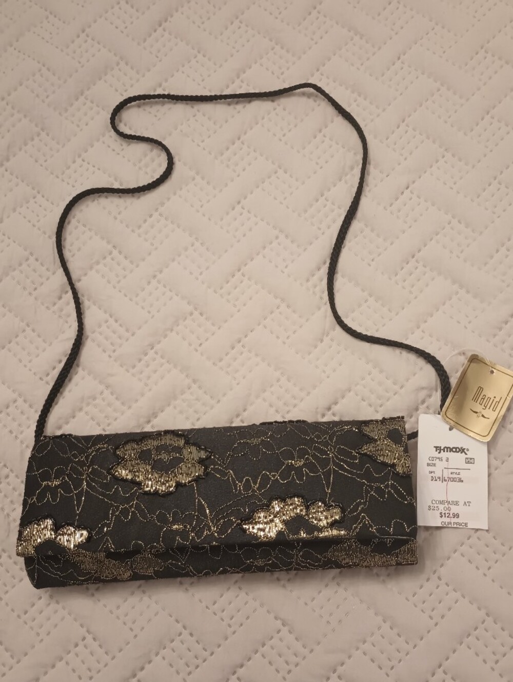 Magid Black and Gold Embroidered Evening Clutch